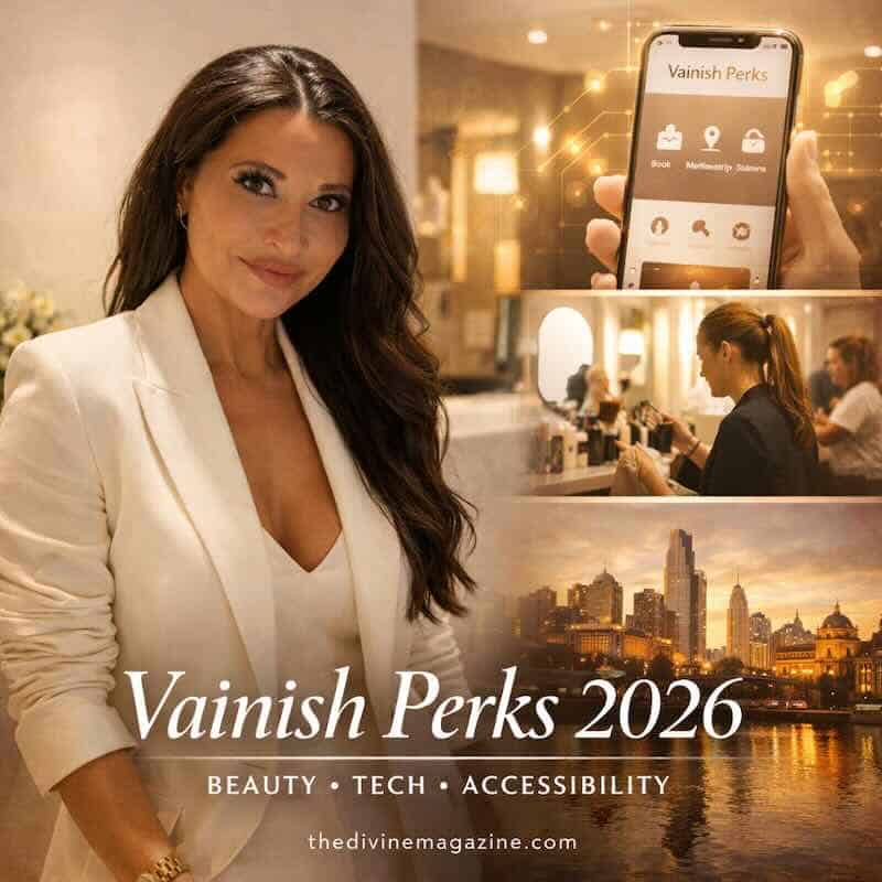 Vainish Perks app showcased on smartphone with Melbourne skyline background.